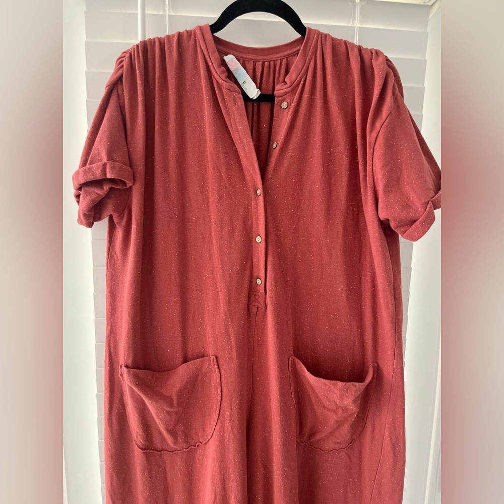 Free People Rust Red Button-Front Jumpsuit Romper - Picture 2 of 10